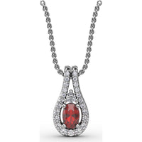 Teardrop Halo Pendant with Oval Ruby and Pavé Diamonds by Fana - 0.96 Carat Total Gemstone Weight