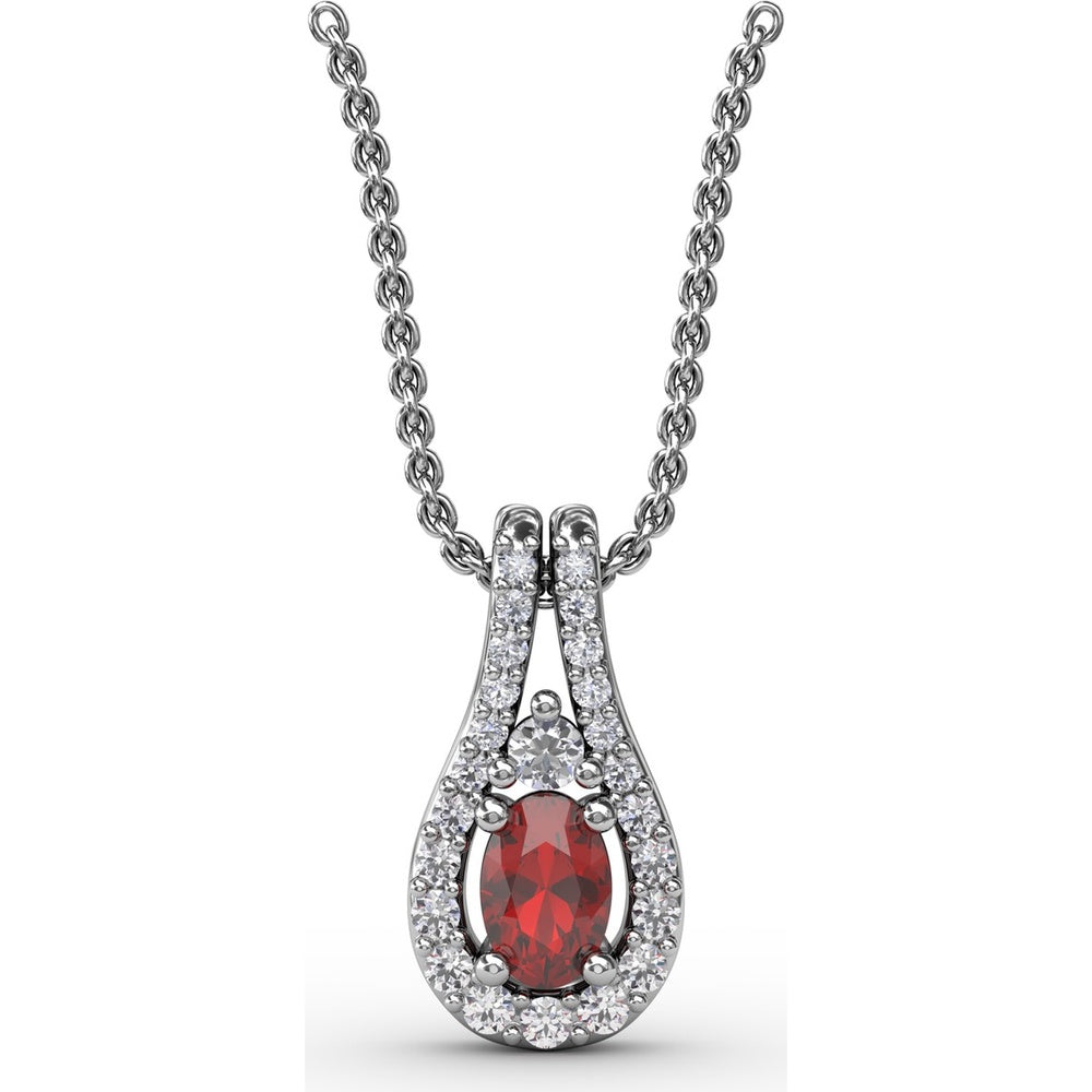 Teardrop Halo Pendant with Oval Ruby and Pavé Diamonds by Fana - 0.96 Carat Total Gemstone Weight