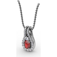 Teardrop Halo Pendant with Oval Ruby and Pavé Diamonds by Fana - 0.96 Carat Total Gemstone Weight