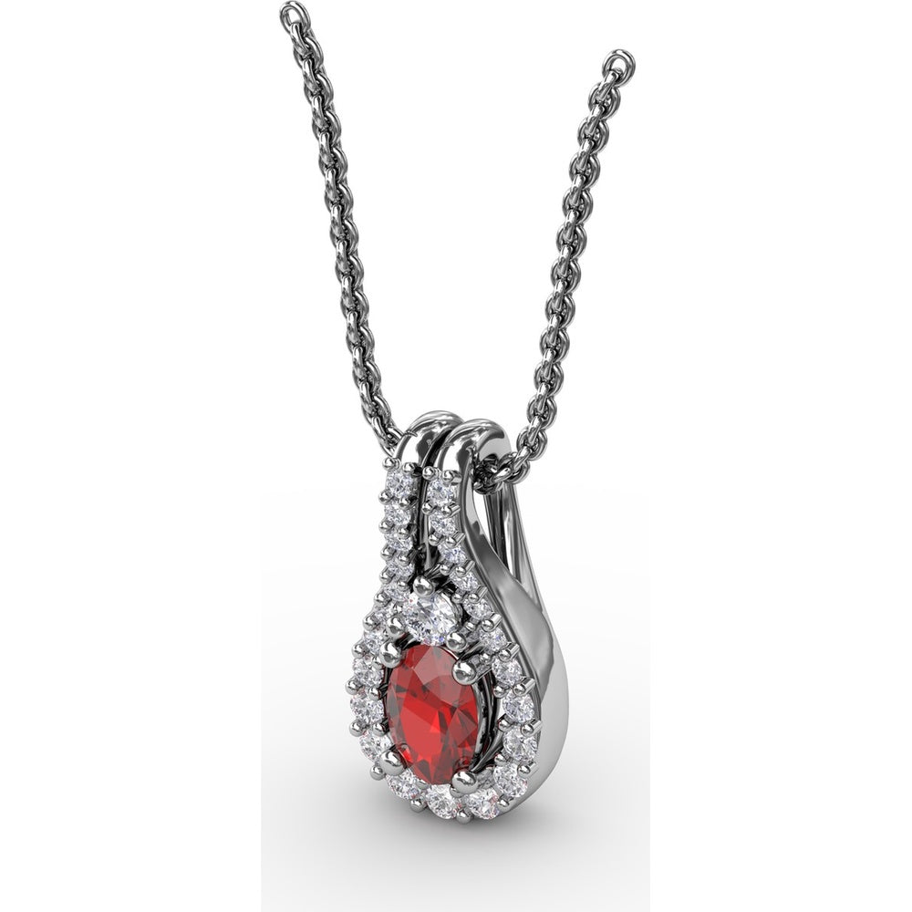 Teardrop Halo Pendant with Oval Ruby and Pavé Diamonds by Fana - 0.96 Carat Total Gemstone Weight