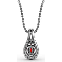 Teardrop Halo Pendant with Oval Ruby and Pavé Diamonds by Fana - 0.96 Carat Total Gemstone Weight