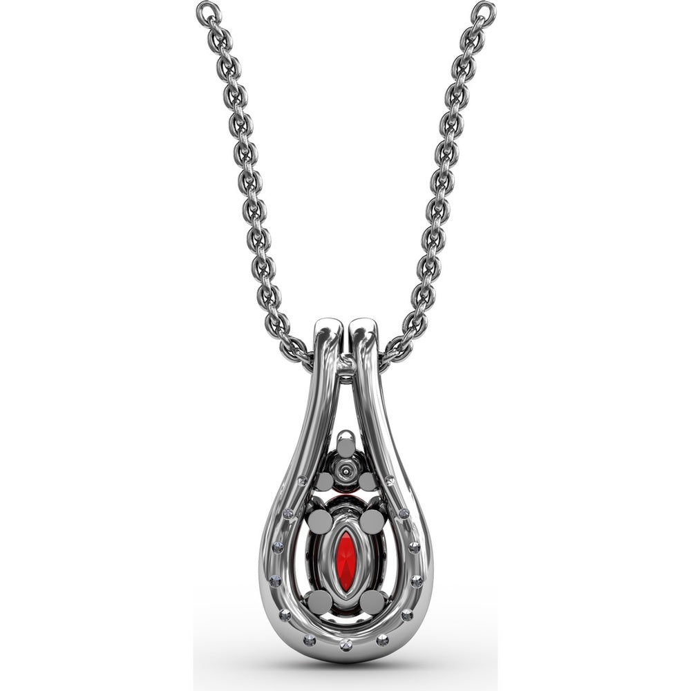 Teardrop Halo Pendant with Oval Ruby and Pavé Diamonds by Fana - 0.96 Carat Total Gemstone Weight