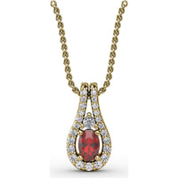 Teardrop Halo Pendant with Oval Ruby and Pavé Diamonds by Fana - 0.96 Carat Total Gemstone Weight