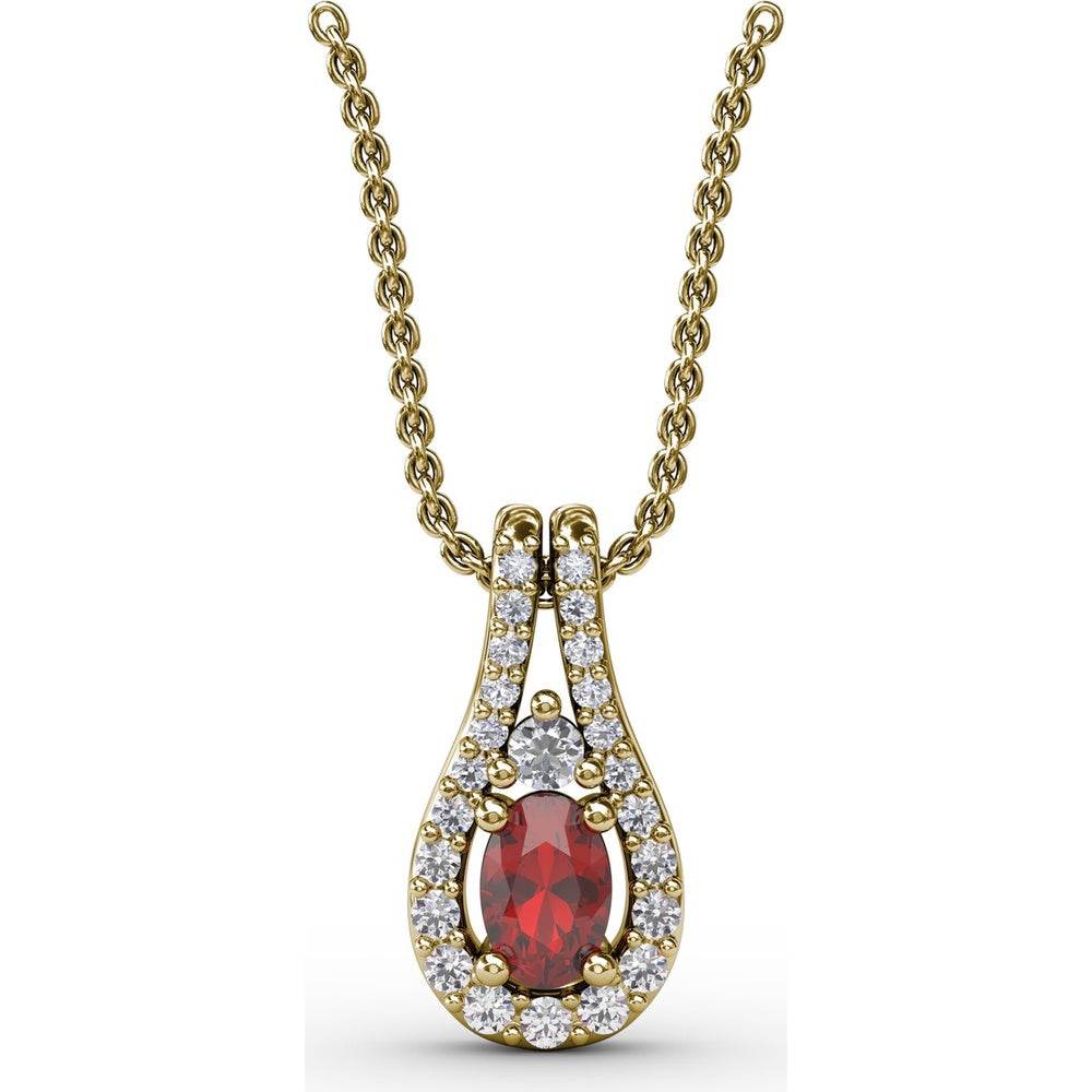 Teardrop Halo Pendant with Oval Ruby and Pavé Diamonds by Fana - 0.96 Carat Total Gemstone Weight