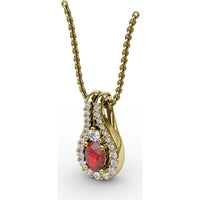 Teardrop Halo Pendant with Oval Ruby and Pavé Diamonds by Fana - 0.96 Carat Total Gemstone Weight