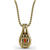 Teardrop Halo Pendant with Oval Ruby and Pavé Diamonds by Fana - 0.96 Carat Total Gemstone Weight