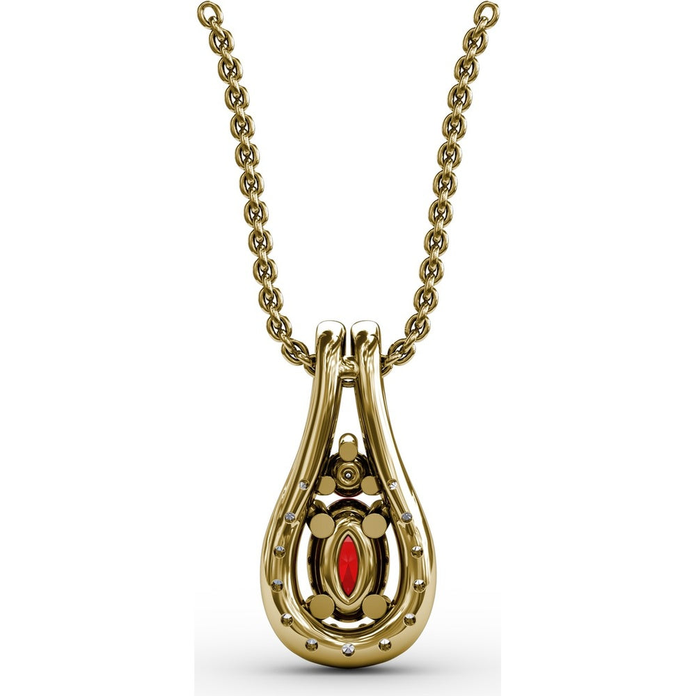 Teardrop Halo Pendant with Oval Ruby and Pavé Diamonds by Fana - 0.96 Carat Total Gemstone Weight