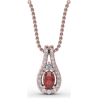 Teardrop Halo Pendant with Oval Ruby and Pavé Diamonds by Fana - 0.96 Carat Total Gemstone Weight