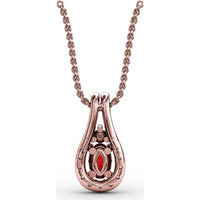 Teardrop Halo Pendant with Oval Ruby and Pavé Diamonds by Fana - 0.96 Carat Total Gemstone Weight