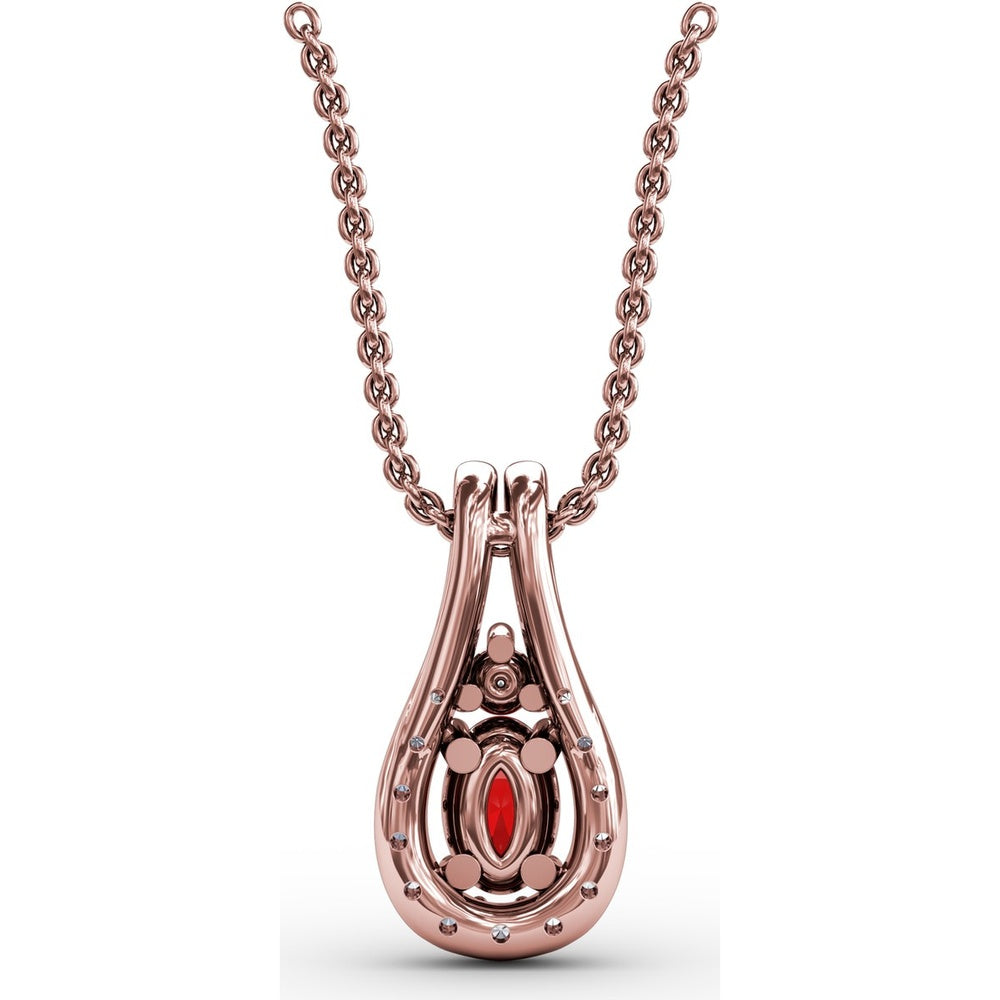 Teardrop Halo Pendant with Oval Ruby and Pavé Diamonds by Fana - 0.96 Carat Total Gemstone Weight