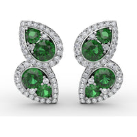 Teardrop Openwork Drop Earrings with Pavé Diamonds and Prong-Set Round Emeralds by Fana - 1.76 Carat Total Gemstone Weight