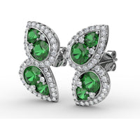 Teardrop Openwork Drop Earrings with Pavé Diamonds and Prong-Set Round Emeralds by Fana - 1.76 Carat Total Gemstone Weight