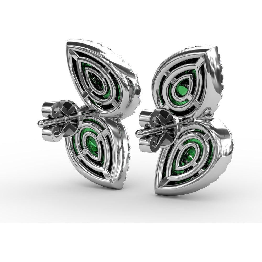 Teardrop Openwork Drop Earrings with Pavé Diamonds and Prong-Set Round Emeralds by Fana - 1.76 Carat Total Gemstone Weight