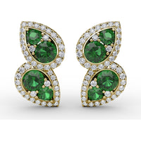 Teardrop Openwork Drop Earrings with Pavé Diamonds and Prong-Set Round Emeralds by Fana - 1.76 Carat Total Gemstone Weight