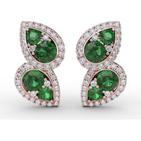 Teardrop Openwork Drop Earrings with Pavé Diamonds and Prong-Set Round Emeralds by Fana - 1.76 Carat Total Gemstone Weight