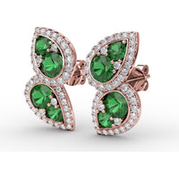 Teardrop Openwork Drop Earrings with Pavé Diamonds and Prong-Set Round Emeralds by Fana - 1.76 Carat Total Gemstone Weight