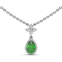 Teardrop Pendant Necklace with Pear-Shaped Emerald and Diamond Halo by Fana - 0.92 Carat Total Gemstone Weight
