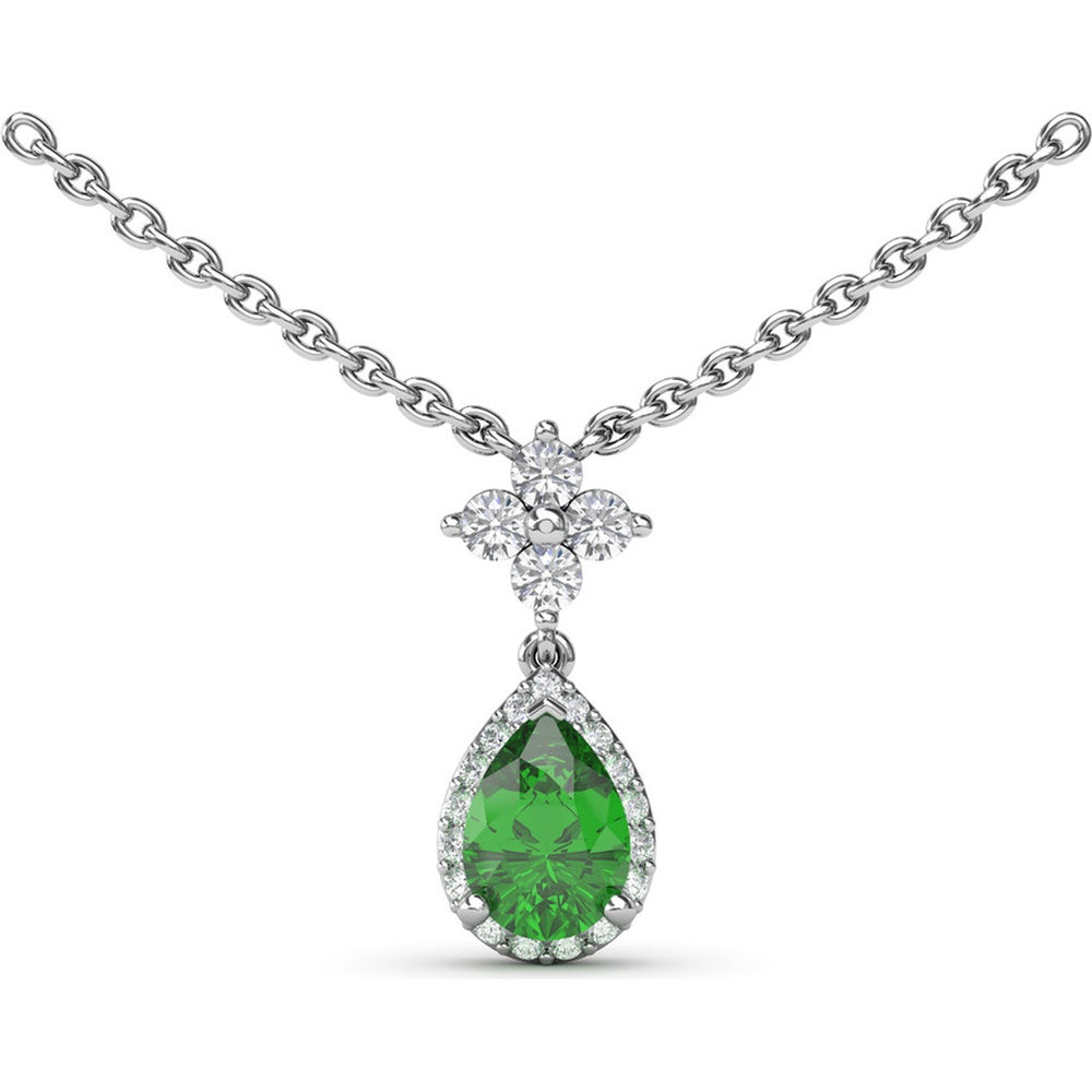 Teardrop Pendant Necklace with Pear-Shaped Emerald and Diamond Halo by Fana - 0.92 Carat Total Gemstone Weight