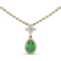 Teardrop Pendant Necklace with Pear-Shaped Emerald and Diamond Halo by Fana - 0.92 Carat Total Gemstone Weight