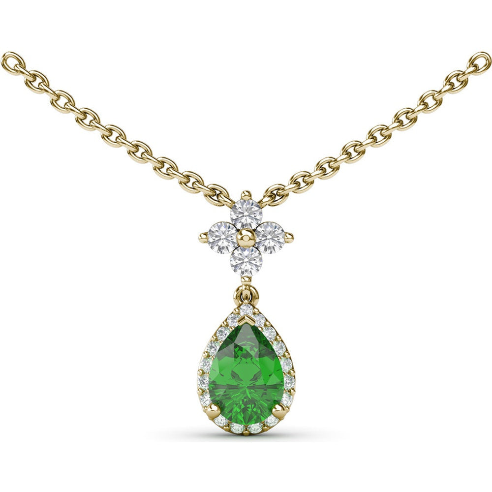 Teardrop Pendant Necklace with Pear-Shaped Emerald and Diamond Halo by Fana - 0.92 Carat Total Gemstone Weight