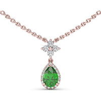 Teardrop Pendant Necklace with Pear-Shaped Emerald and Diamond Halo by Fana - 0.92 Carat Total Gemstone Weight