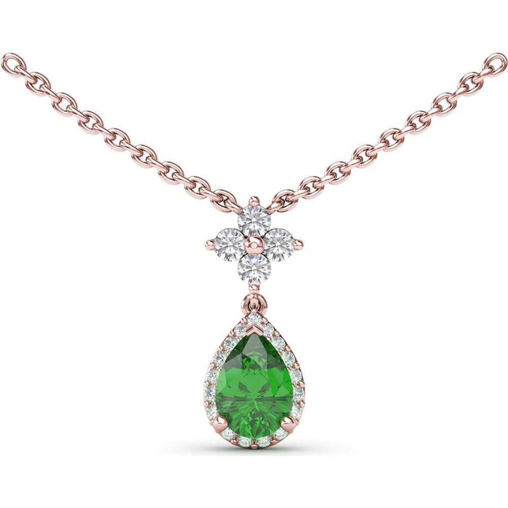 Teardrop Pendant Necklace with Pear-Shaped Emerald and Diamond Halo by Fana - 0.92 Carat Total Gemstone Weight