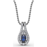 Teardrop Pendant with Oval Sapphire and Diamond Halo by Fana - 0.96 Carat Total Gemstone Weight