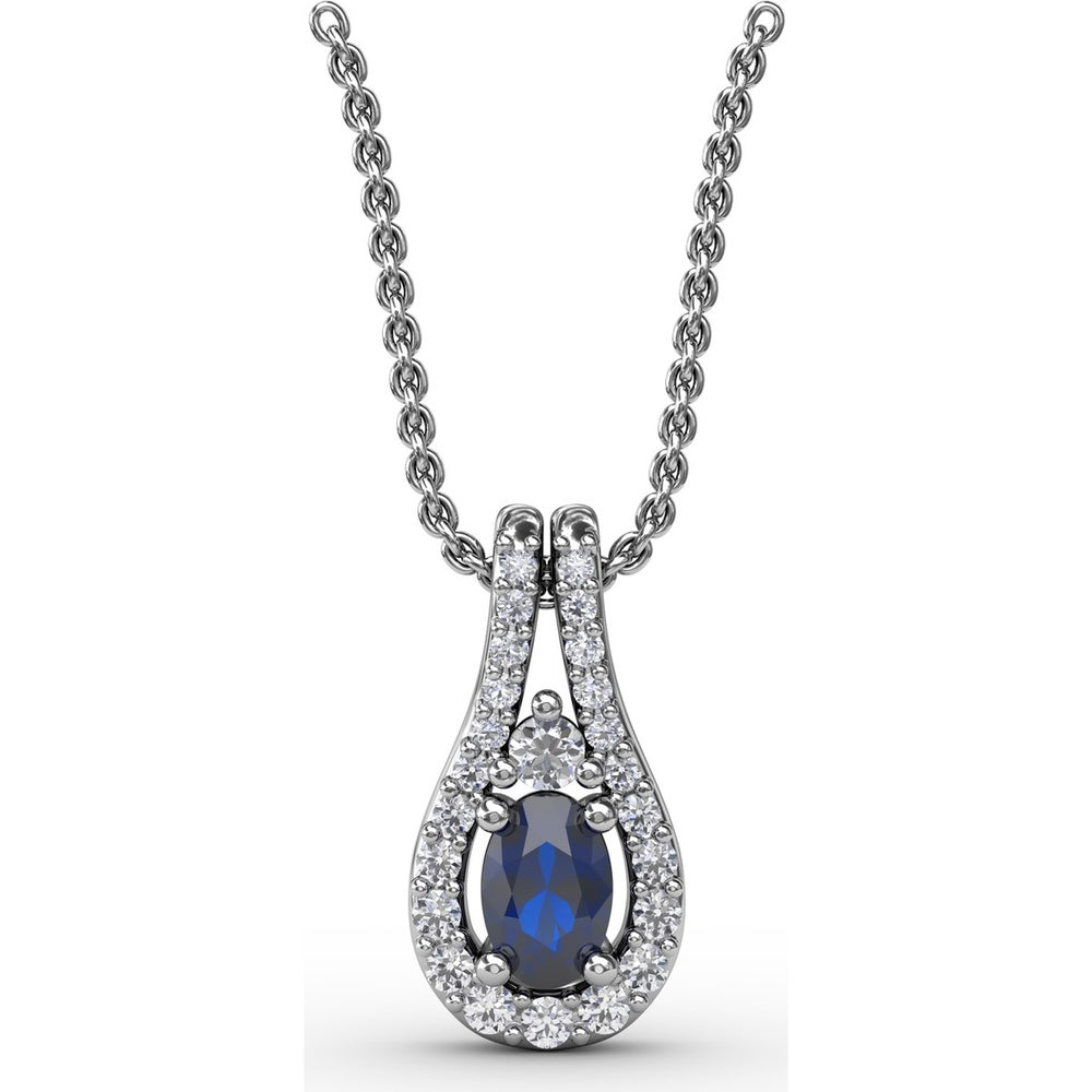 Teardrop Pendant with Oval Sapphire and Diamond Halo by Fana - 0.96 Carat Total Gemstone Weight