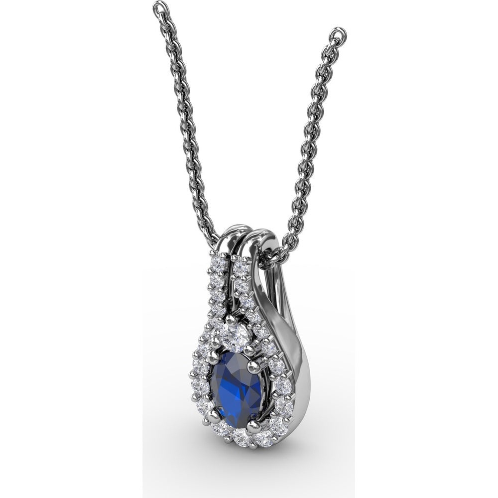 Teardrop Pendant with Oval Sapphire and Diamond Halo by Fana - 0.96 Carat Total Gemstone Weight