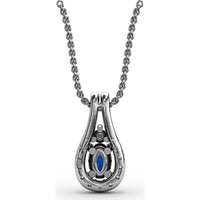Teardrop Pendant with Oval Sapphire and Diamond Halo by Fana - 0.96 Carat Total Gemstone Weight
