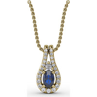 Teardrop Pendant with Oval Sapphire and Diamond Halo by Fana - 0.96 Carat Total Gemstone Weight