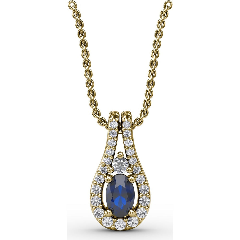 Teardrop Pendant with Oval Sapphire and Diamond Halo by Fana - 0.96 Carat Total Gemstone Weight