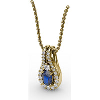 Teardrop Pendant with Oval Sapphire and Diamond Halo by Fana - 0.96 Carat Total Gemstone Weight