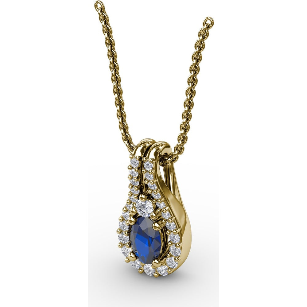 Teardrop Pendant with Oval Sapphire and Diamond Halo by Fana - 0.96 Carat Total Gemstone Weight