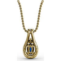 Teardrop Pendant with Oval Sapphire and Diamond Halo by Fana - 0.96 Carat Total Gemstone Weight