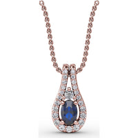 Teardrop Pendant with Oval Sapphire and Diamond Halo by Fana - 0.96 Carat Total Gemstone Weight