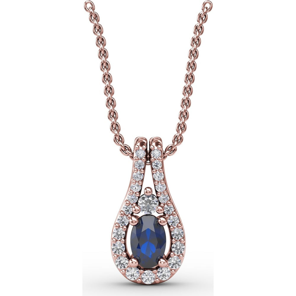 Teardrop Pendant with Oval Sapphire and Diamond Halo by Fana - 0.96 Carat Total Gemstone Weight