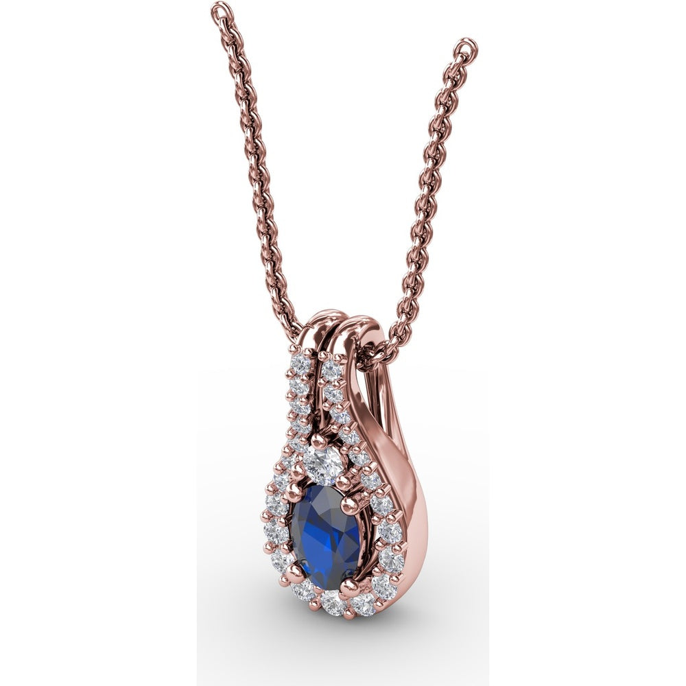 Teardrop Pendant with Oval Sapphire and Diamond Halo by Fana - 0.96 Carat Total Gemstone Weight