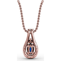 Teardrop Pendant with Oval Sapphire and Diamond Halo by Fana - 0.96 Carat Total Gemstone Weight