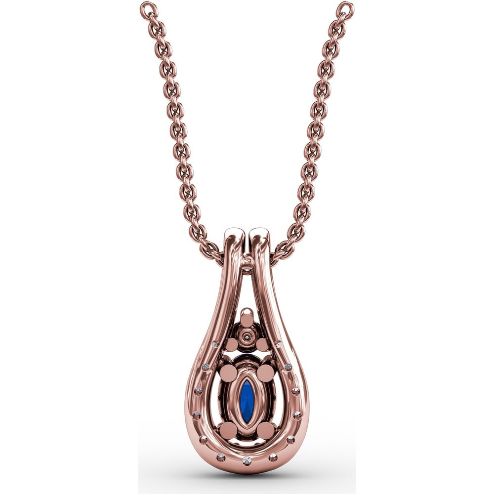 Teardrop Pendant with Oval Sapphire and Diamond Halo by Fana - 0.96 Carat Total Gemstone Weight