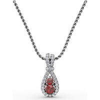 Teardrop Pendant with Pavé Diamond Halo and Vertical Rubies by Fana - 0.53 Carat Total Gemstone Weight