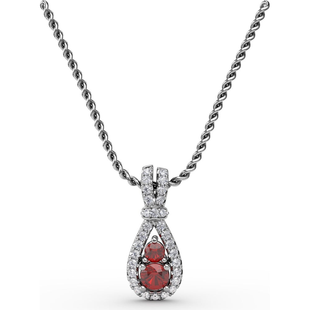 Teardrop Pendant with Pavé Diamond Halo and Vertical Rubies by Fana - 0.53 Carat Total Gemstone Weight