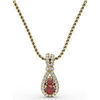 Teardrop Pendant with Pavé Diamond Halo and Vertical Rubies by Fana - 0.53 Carat Total Gemstone Weight