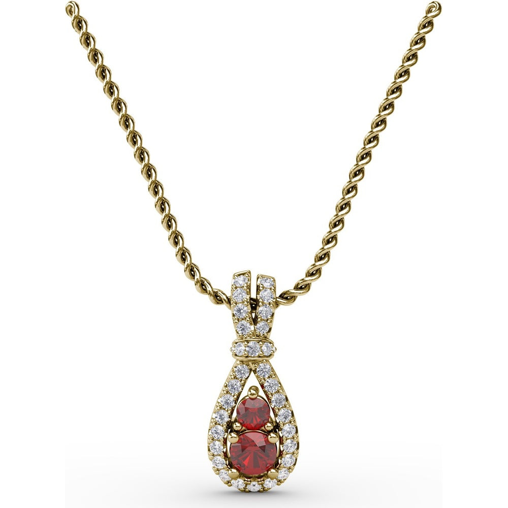 Teardrop Pendant with Pavé Diamond Halo and Vertical Rubies by Fana - 0.53 Carat Total Gemstone Weight