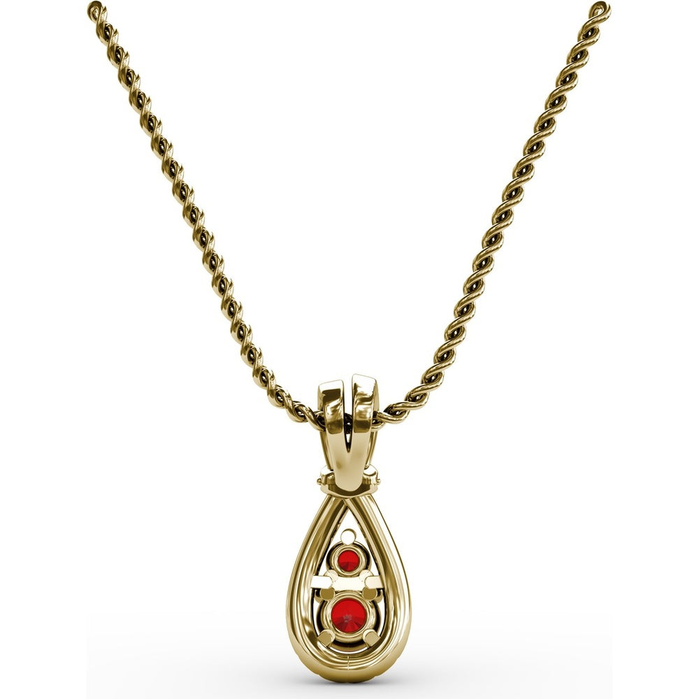 Teardrop Pendant with Pavé Diamond Halo and Vertical Rubies by Fana - 0.53 Carat Total Gemstone Weight