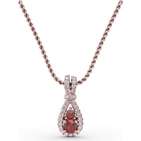 Teardrop Pendant with Pavé Diamond Halo and Vertical Rubies by Fana - 0.53 Carat Total Gemstone Weight