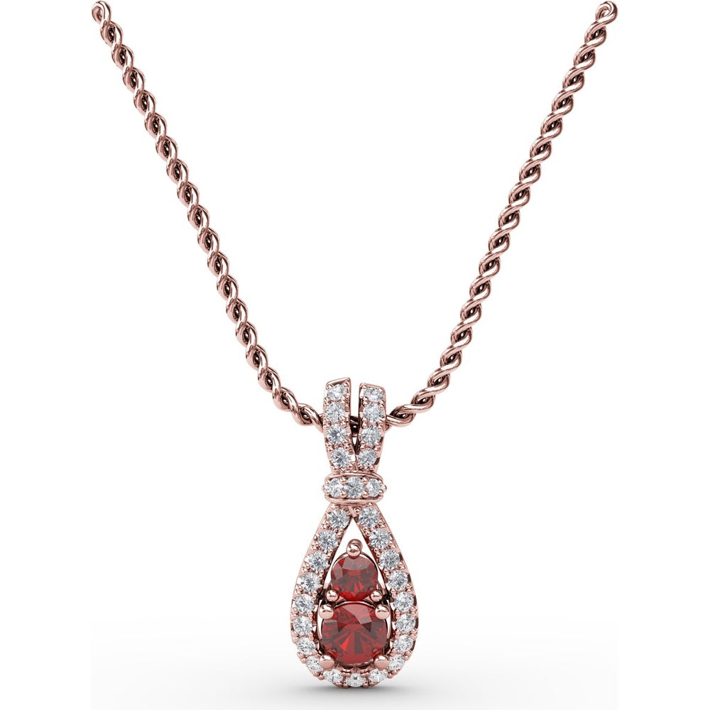 Teardrop Pendant with Pavé Diamond Halo and Vertical Rubies by Fana - 0.53 Carat Total Gemstone Weight