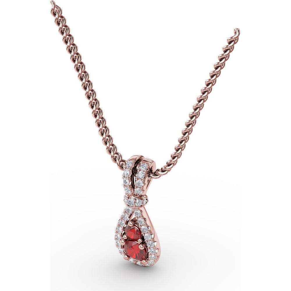 Teardrop Pendant with Pavé Diamond Halo and Vertical Rubies by Fana - 0.53 Carat Total Gemstone Weight