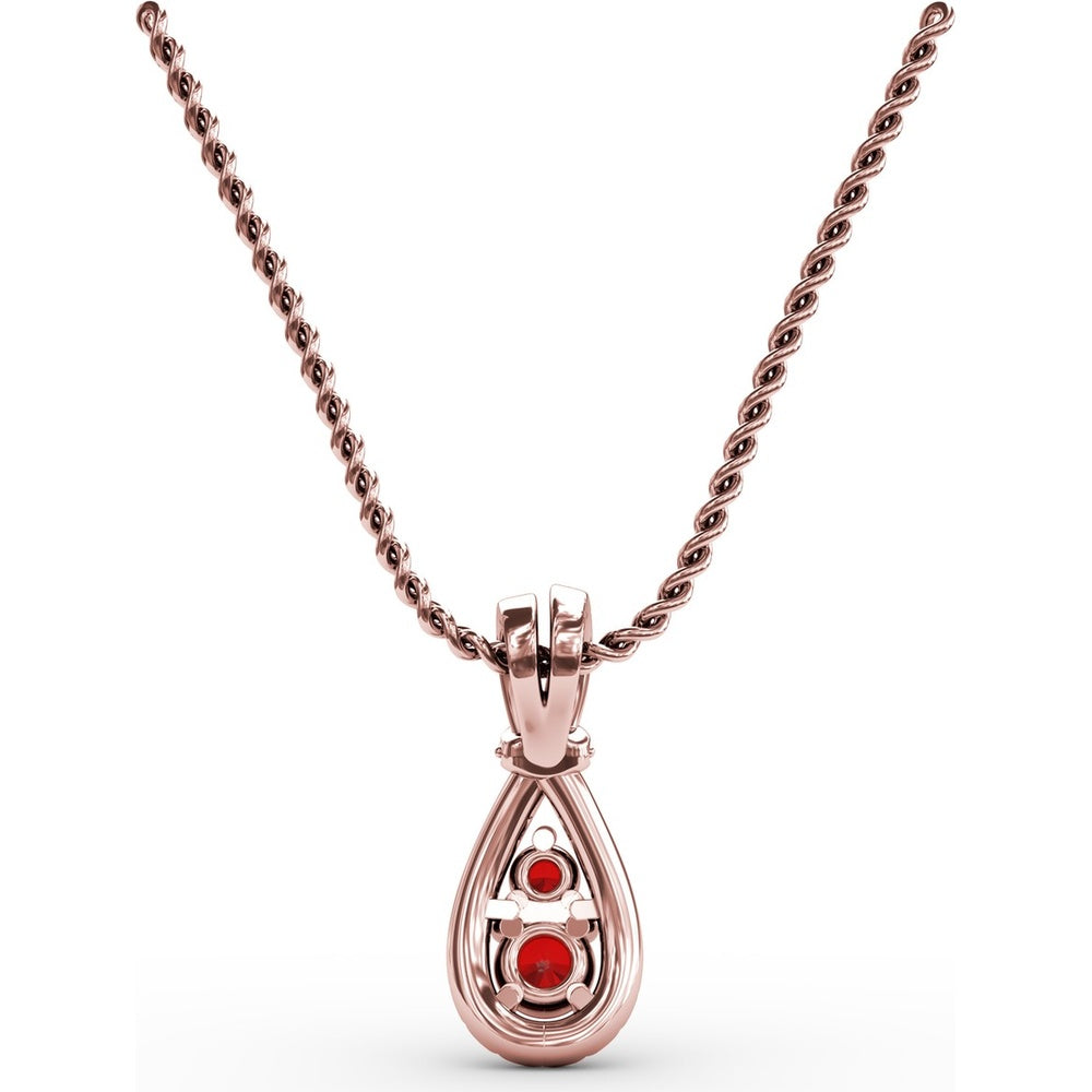 Teardrop Pendant with Pavé Diamond Halo and Vertical Rubies by Fana - 0.53 Carat Total Gemstone Weight