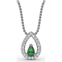 Teardrop Pendant with Pear Emerald and Pavé Diamond Halo by Fana - 0.66 Carat Total Gemstone Weight